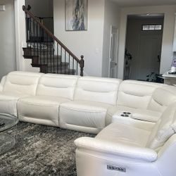 Sofia Vergara Gallia White Leather 6 Pc Dual Power Reclining Sectional