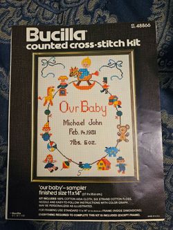 Vintage CrossStitch Pattern * OUR BABY * 11"x14" No. #48866 No Thread