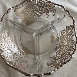 Vintage glass Candy/jewel Bowl with Floral Design approx H1”W6.1/4