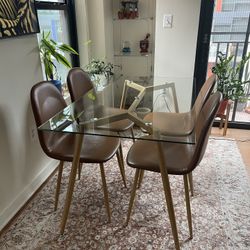 Mid Century Modern Glass Dining Table & 4 Chairs