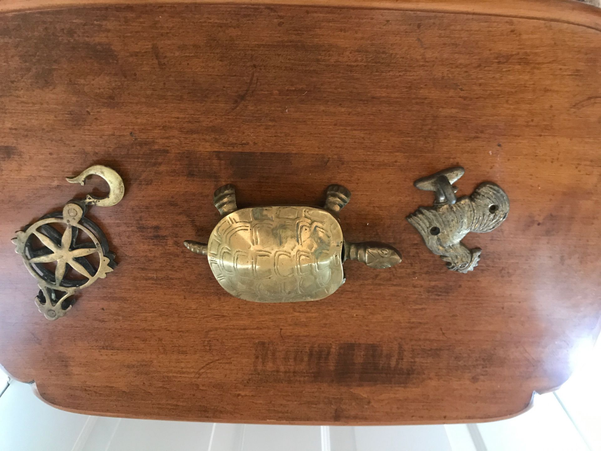 Brass Turtle Ashtray With A brass rooster hook & A Hanging hook