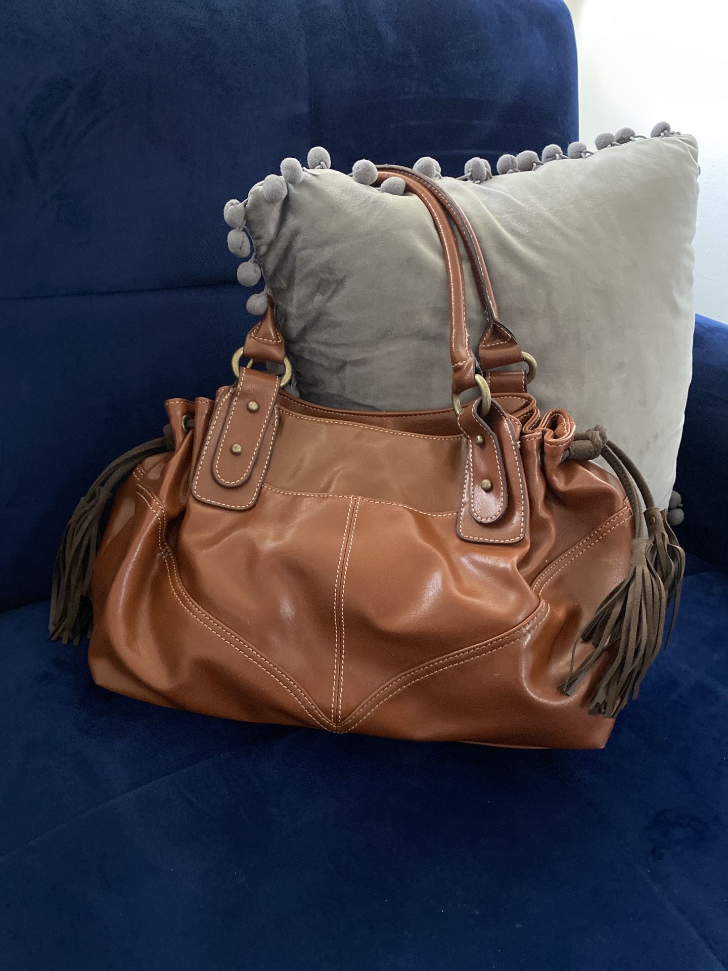 Maggie Barnes, Faux Leather Brown Tones Shoulder Bag Hand Bag With Side Tassels