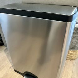 simplehuman Rectangular Dual Compartment Recycling Kitchen Step Trash Can, 46 Liter, Brushed Stainless Steel