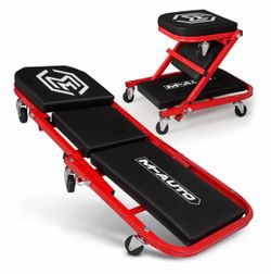 NEW Foldable Z Creeper 2-in-1 Rolling Folding Car Creeper & Seat, 36" Adjustable Roller Garage Chair Lay Down or Sit, 330LBS Capacity Under Car Roller
