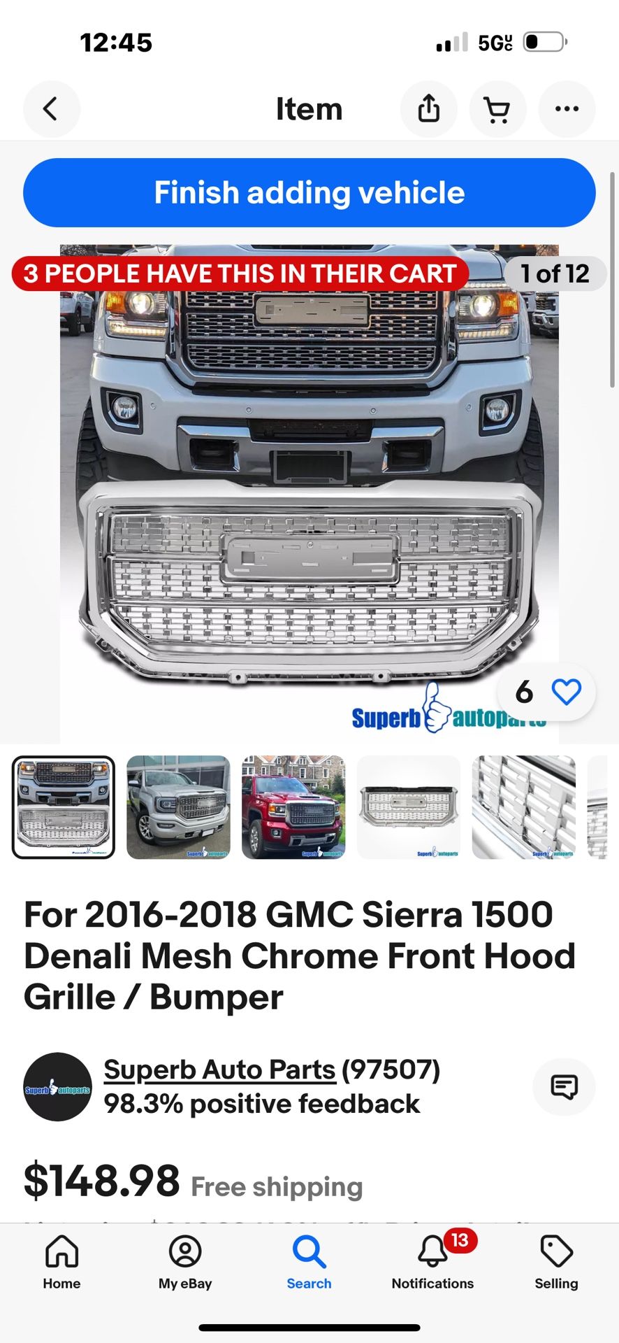 GMC Sierra 1(contact info removed)-2018 Chrome Denali Style Grille 