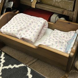 Darling Solid Wood Vintage Doll Cradle with Bedding