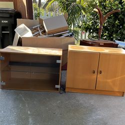 Glass and wood cabinet with light