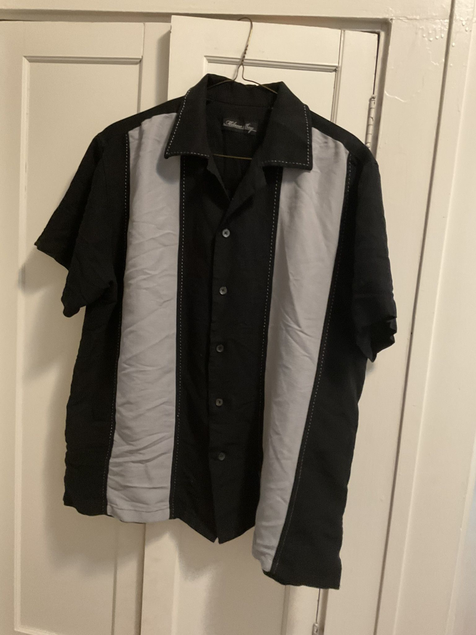 Men’s casual black and gray button-down Car Show Bowling LARGE