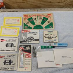 Vintage Fishing Items Penn Garcia Ambassadeur 7000 Shakespeare 2200 Paperwork Lube NO REELS SEE PICS