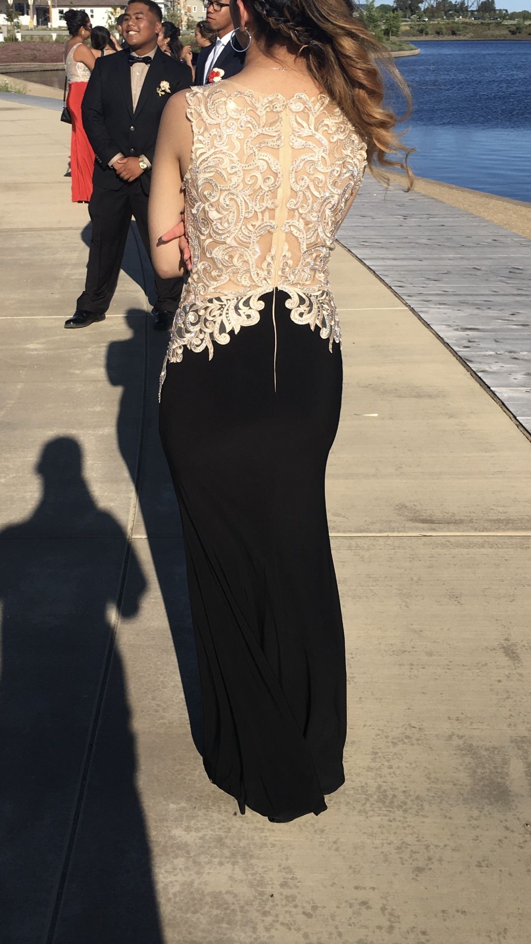 Black and gold prom dress