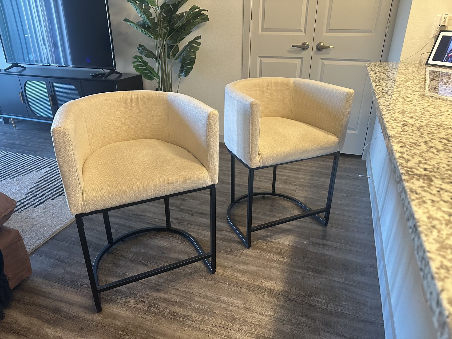 Linen Fabric Upholstered Counter Stools Set 