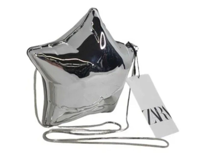 ZARA NEW WOMEN'S STAR SHAPED MINAUDIÈRE BAG SILVER