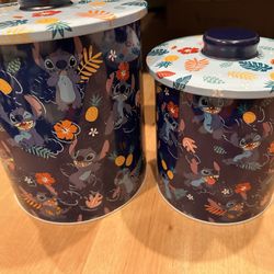 New Pair Of Disney Stitch Metal Storage Containers 