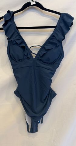 CUPSHE Slate Blue Ruffle One Piece Swimsuit Open Back NWT Medium