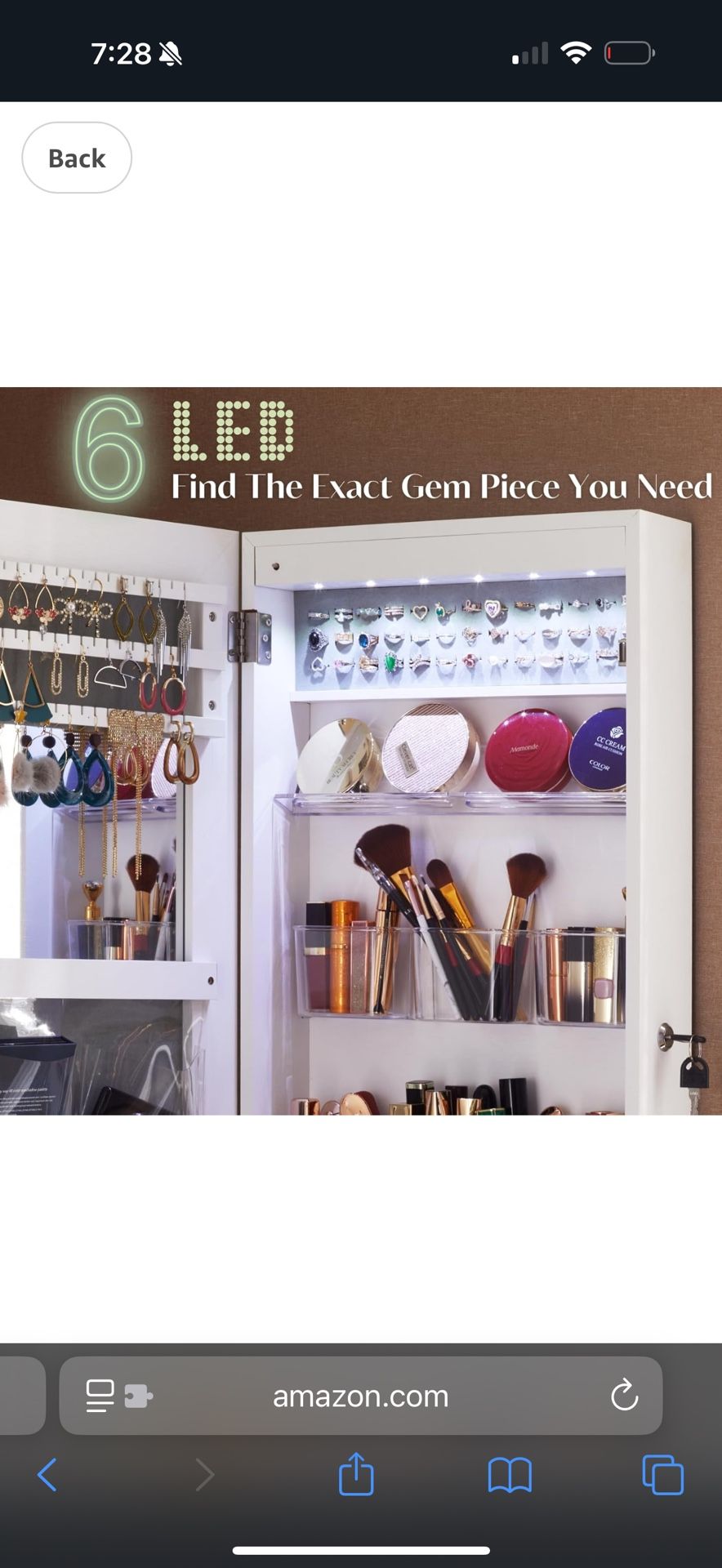 YOKUKINA LED Mirror Jewelry Armoire Wall & Door Mounted - Full length mirror jewelery cabinet w/Larg