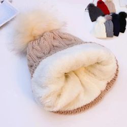 Beige Thicken Windproof Fleece Winter Beanies Warm Knitted Beanie