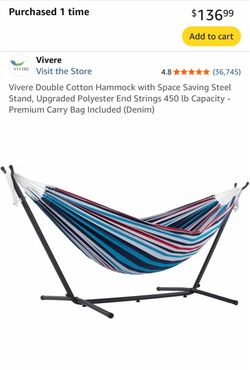 Vivere Double Cotton Hammock with Space Saving Steel Stand