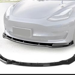 Fits 17-22 Tesla Model 3 IKON Style Front Bumper Lip 3PC PP - Gloss Black