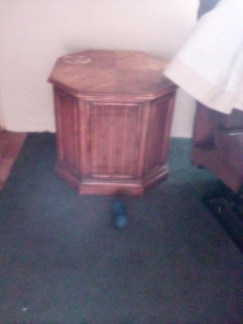 Side Table Two Doors Open Up Solid Oak