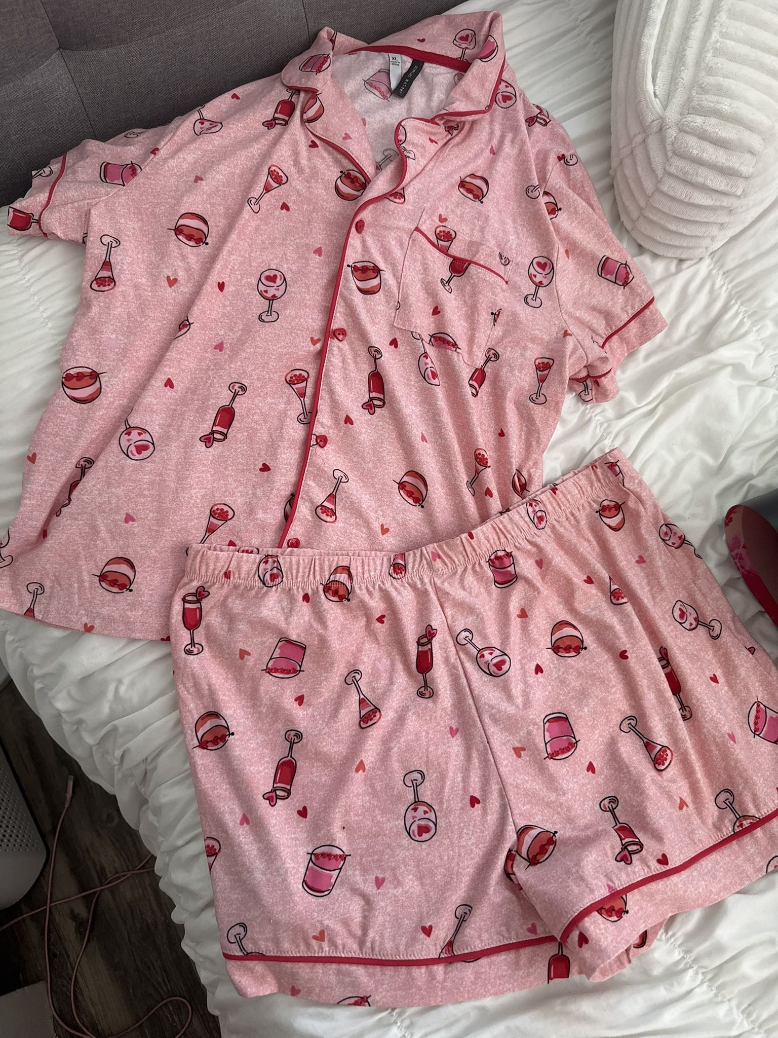 Cute Pink Heart Wine Glass Summer PJ’s