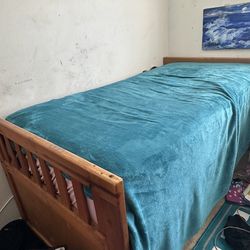 Twin Size Mattress and Bed Frame with Trundle Drawers