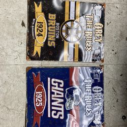 NFL NY GIANTS NHL BOSTON BRUINS Obey The Rules Embossed Tin Sign Vintage Style 11.5 x 14.5 $15 EACH