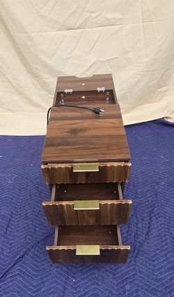 BRAND NEW 
Biemlerfn 3 Drawer Side Table with Charging Station, Narrow End Table with Open Storage, Wooden Nightstand for Bedroom, Living Room, Brown