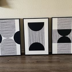 Mid Century Framed 3 Pieces Black Frame