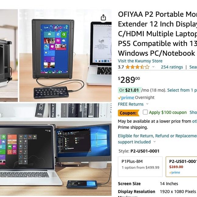 OFIYAA p2 Portable monitor laptop screen Extender 12Inch display