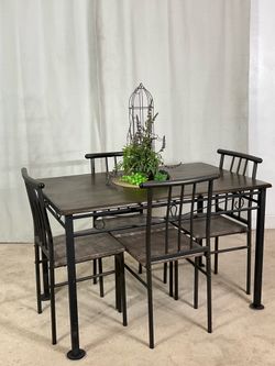 Compact Wood & Iron Dining Table with 4 Chairs