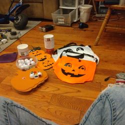 Party Cups, Ping Pong Eye Balls, Pumpkin Place Mat/ Paper Boards, Ghost & Pumpkin Bags