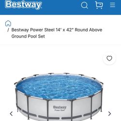 New! Bestway Power Steel 14’ X 42” Round Above Ground Pool Set