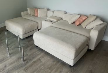 Beige corduroy sectional couch