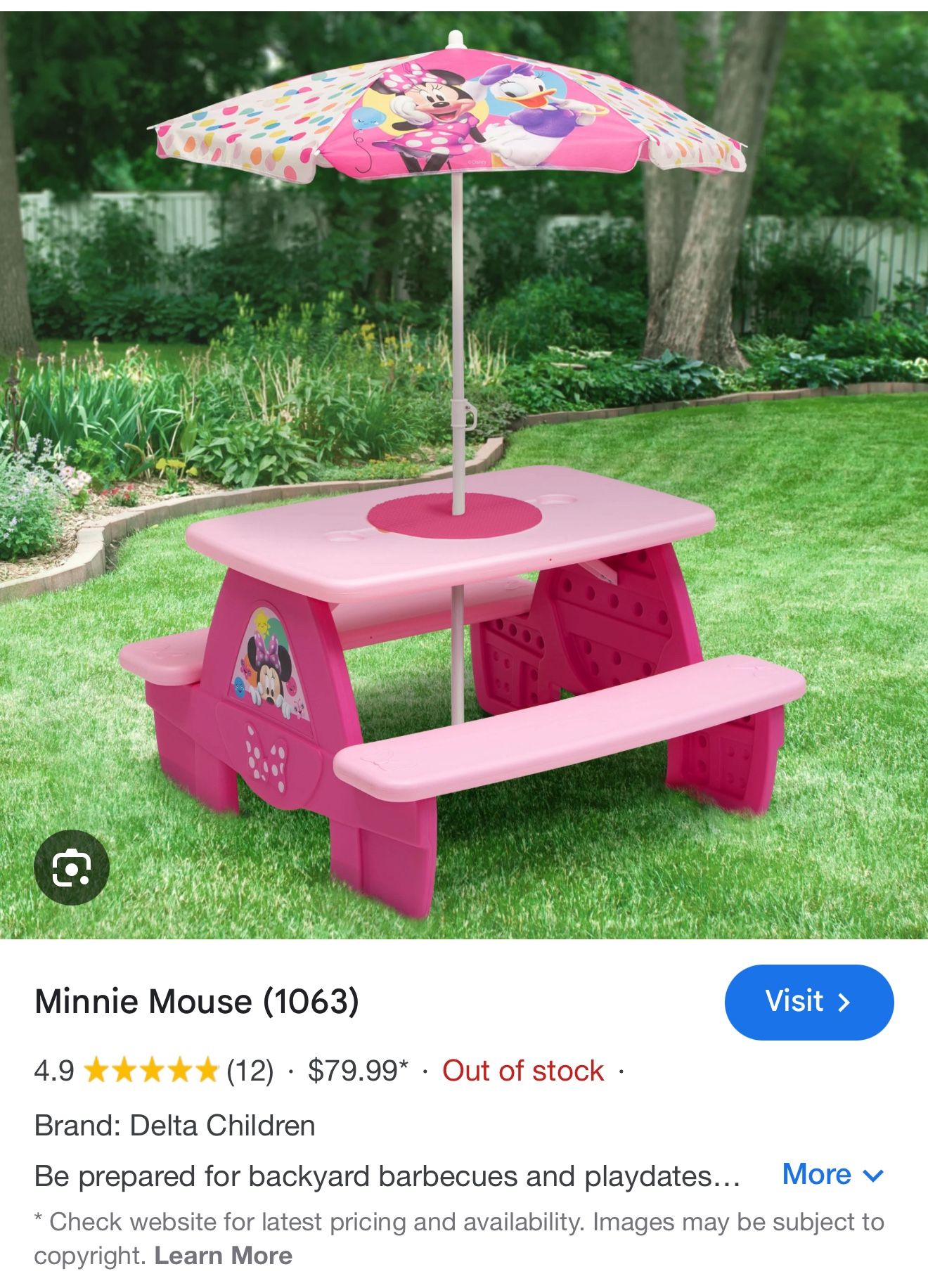Disney Minnie Mouse Kids Bench With Umbrella