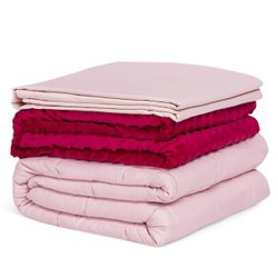 25lbs Heavy Weighted Blanket 3 Piece Set w/Hot & Cold Duvet Covers 60''x80''Pink
