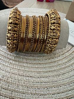 Gold-Tone Indian Bangle Set with Stone Detail
