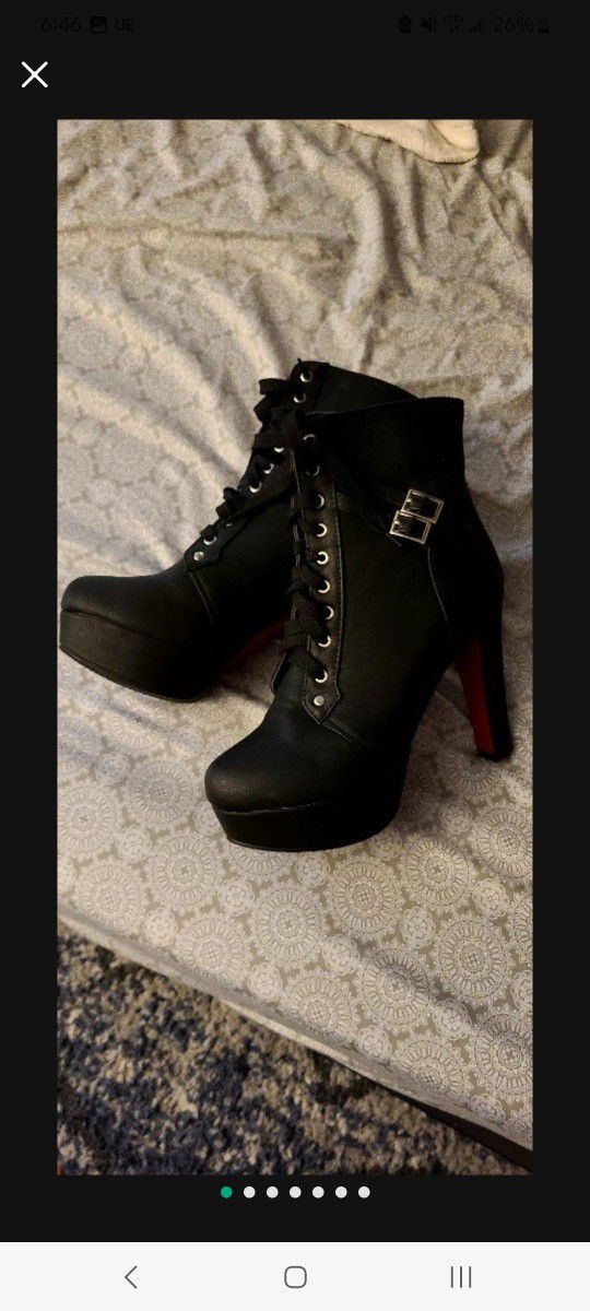 Size 8.5 Black Boot Heels With Red Colored Bottoms