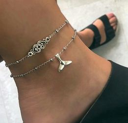 Silver Chain 2 Piece Chain Charm Anklet