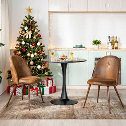 Homy Casa HAVEN SUEDE BROWN WALNUT LEG 2PK "51 x 53.5 x 84" Dining Chair Set for Home and Office Open Box