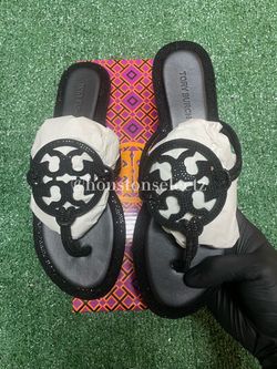 Tory Burch Miller Rhinestones Sandals Black (Size : 9)