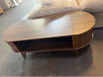 Coffee Table with Storage  with 2 Flip-Top Hidden Lids with Storage Shelf Wood Fluted oval ,Walunt