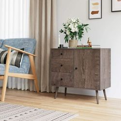 Storage Cabinet Mid-Century Modern Sideboard, Drawer Dresser,TV Stand Freestanding Cupboard for Home Office, Living Room Nightstand For Bedroom 