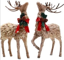 Set of 2 Christmas Reindeer Figurines – Resin Holiday Deer Mantel Decor