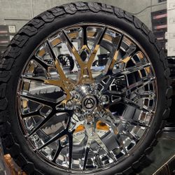 22x10 Chrome Wheels Rims Tires For Chevy Silverado Ram 1500 Gmc Sierra