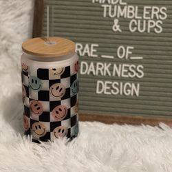 Retro Checkered Smiley Face Glass Cup With Bamboo Lid for Sale in Chino, CA  - OfferUp