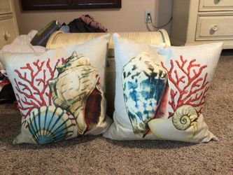 Throw Pillows Covers Only - Teal & Coral.  16” X 16”.  Covers Have Zipper Closure.  Excellent Condition! Make Me An Offer!