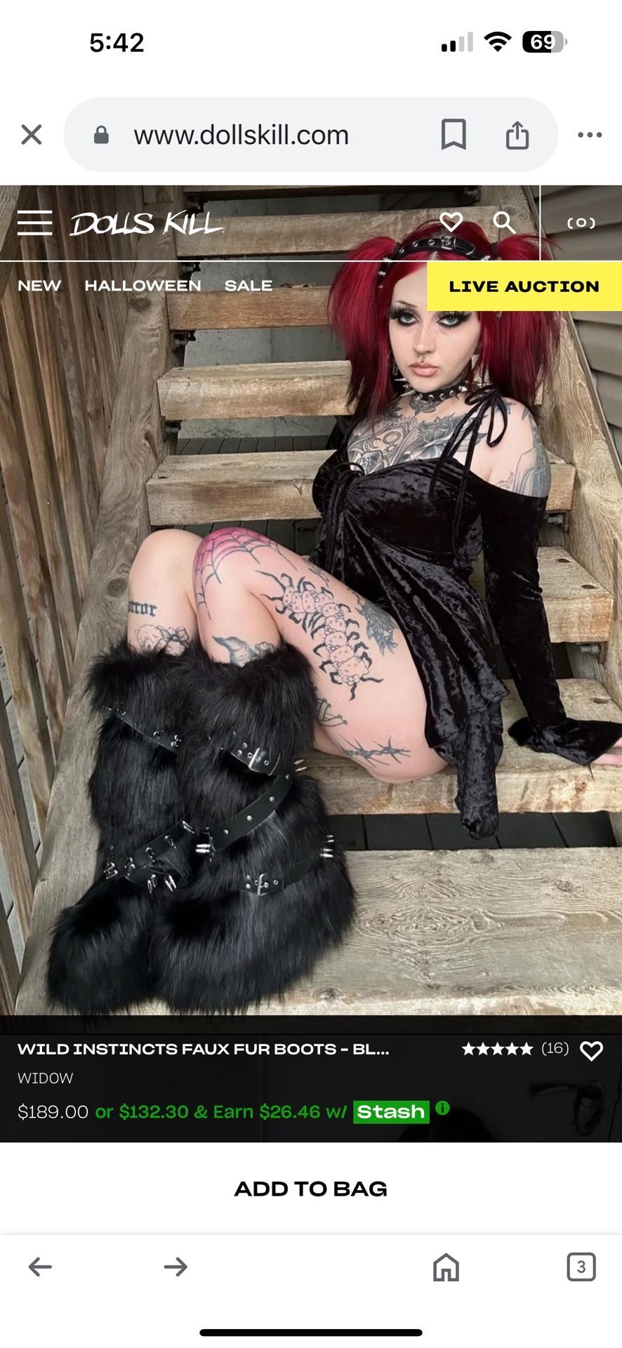 Brand New Dollskill Black Faux Fur Goth Rave Boots