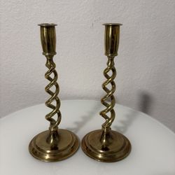 Antique Solid Brass Candle Holders Barley Twist 