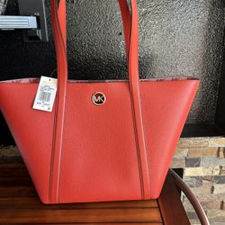 Michael Kors, red orange tote bag