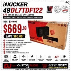 Kicker 49DL7TDF122 Sealed Box L7T Solo-Baric Shallow 2 x 12" Subwoofers 2400 Watts DL7TDF12 🚨 Payment Options Available 🚨 No Credit Needed 🚨